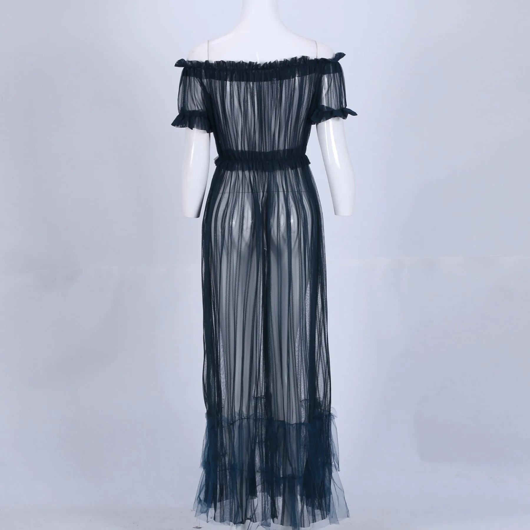 Off Shoulder Short Sleeve Lace Maxi Bodycon Dress K1962
