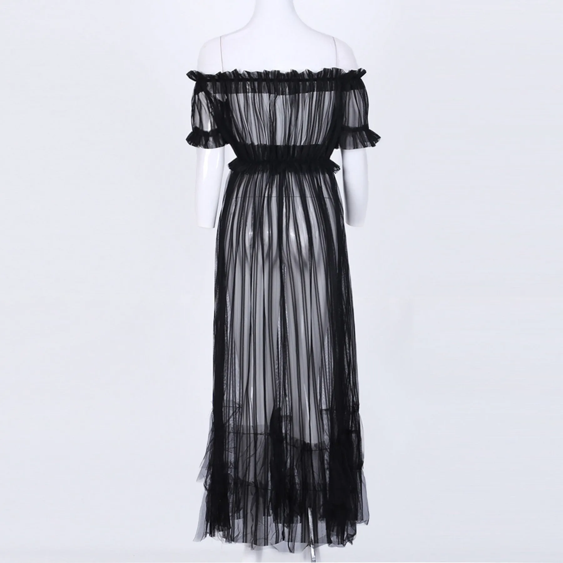 Off Shoulder Short Sleeve Lace Maxi Bodycon Dress K1962