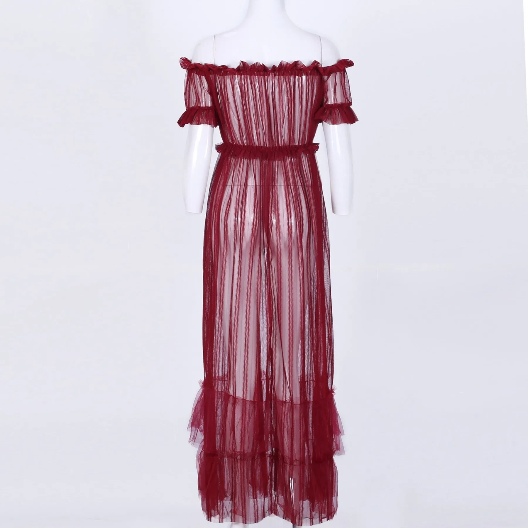 Off Shoulder Short Sleeve Lace Maxi Bodycon Dress K1962