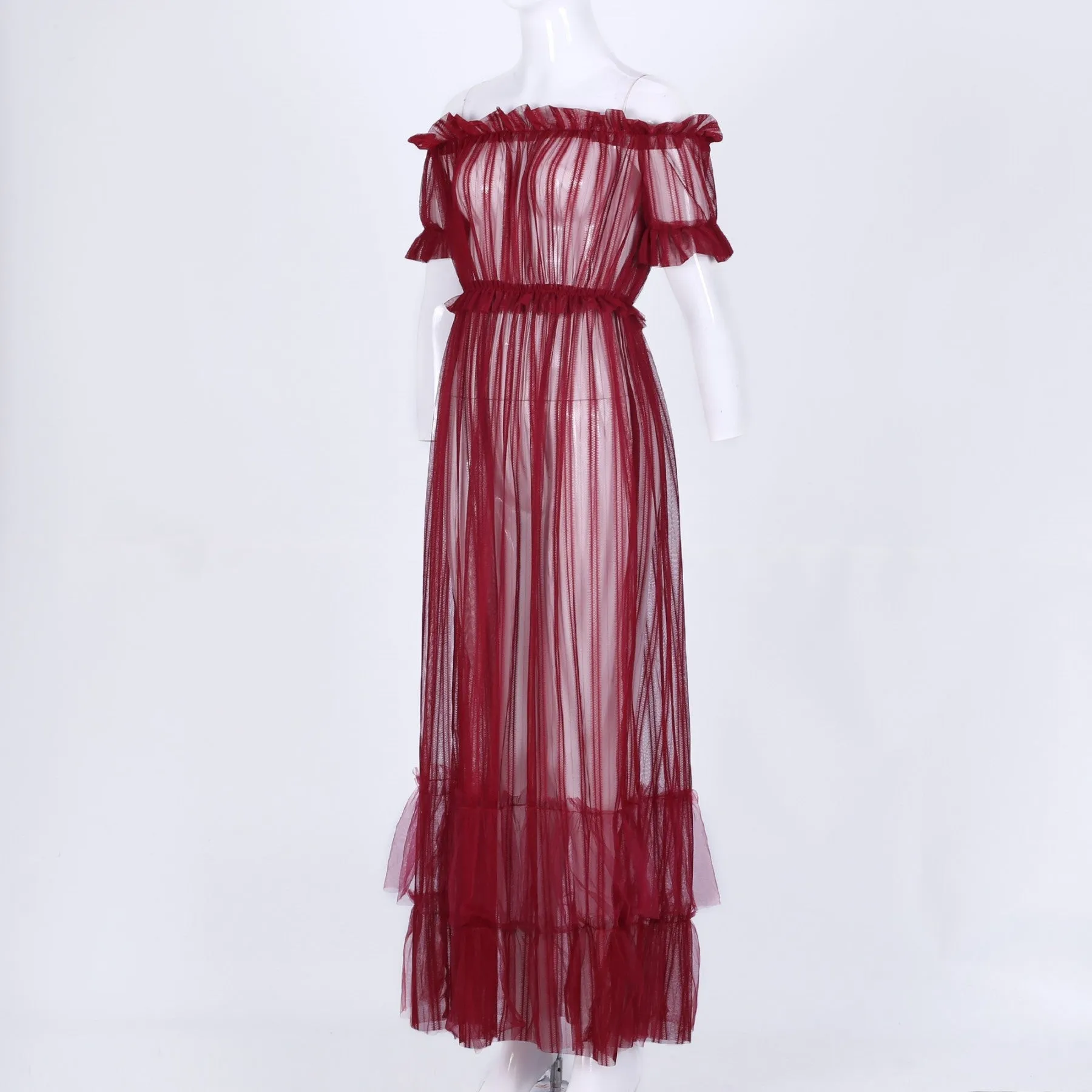 Off Shoulder Short Sleeve Lace Maxi Bodycon Dress K1962