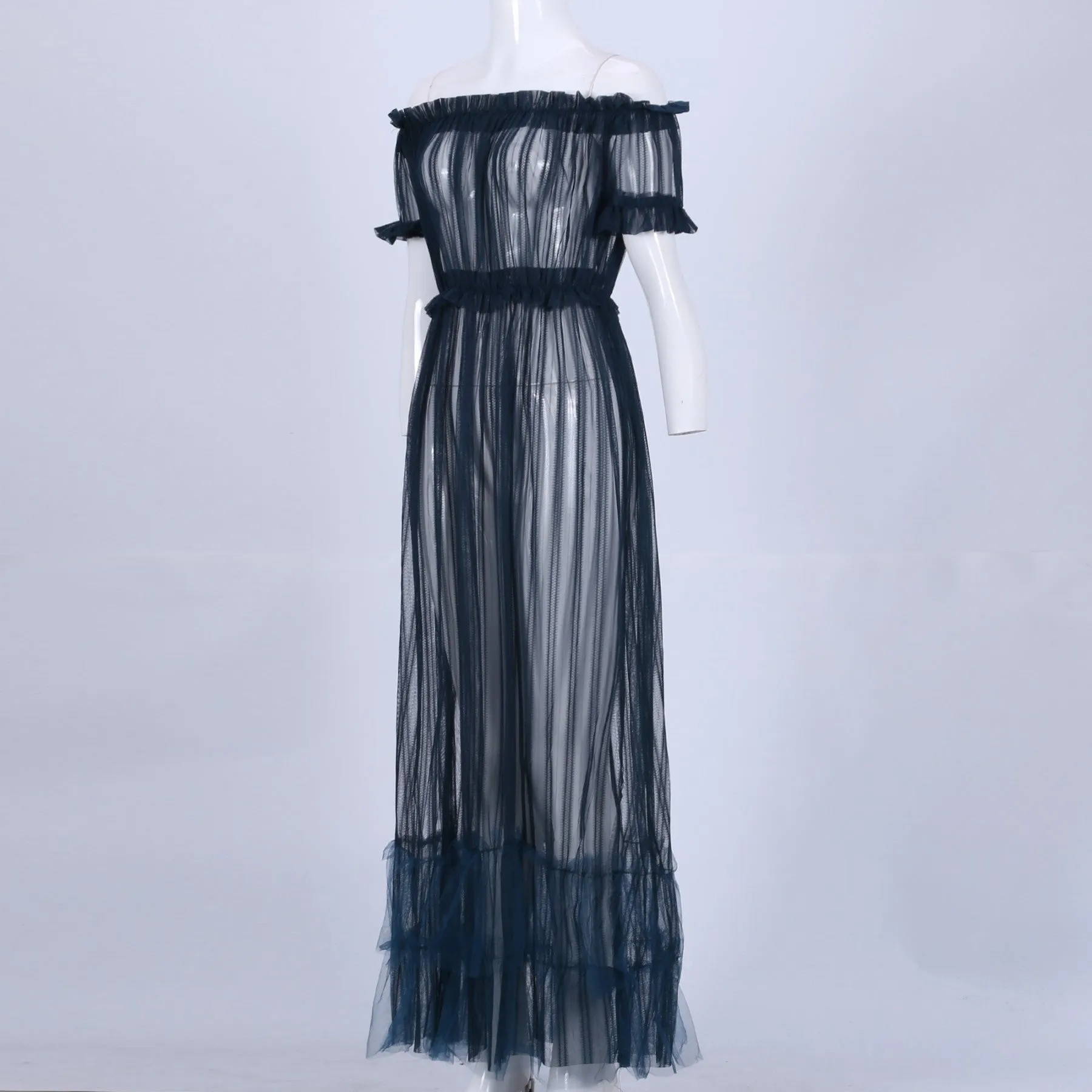 Off Shoulder Short Sleeve Lace Maxi Bodycon Dress K1962