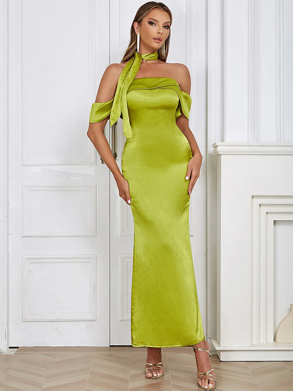 Off Shoulder Sleeveless Temperament Maxi Bodycon Dress HB0190