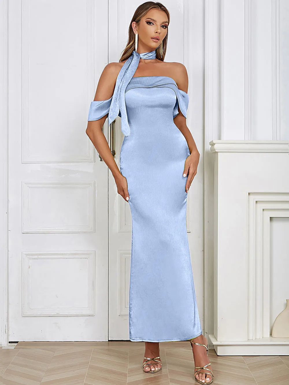 Off Shoulder Sleeveless Temperament Maxi Bodycon Dress HB0190
