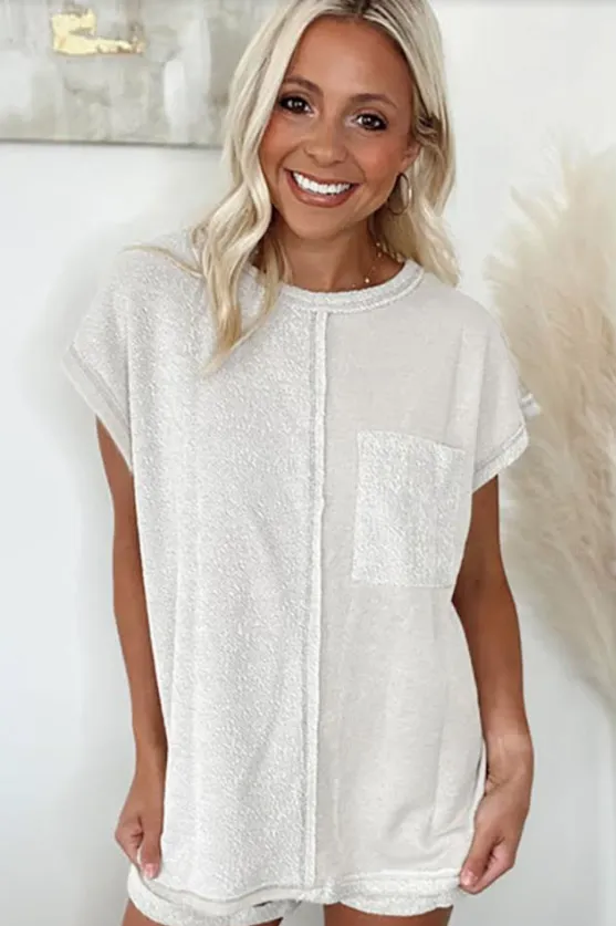 Off-white Chest Pocket Exposed Seam Tee and Shorts Set