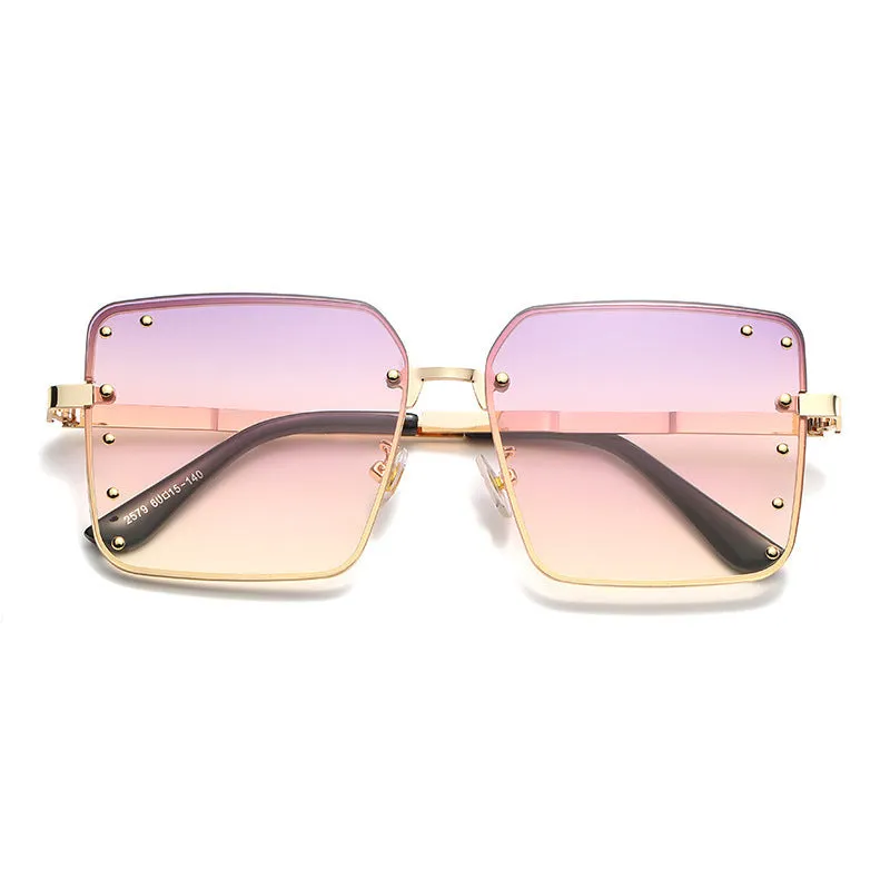 Oversized Square Shaped Sunglasses with Full Metal Rim