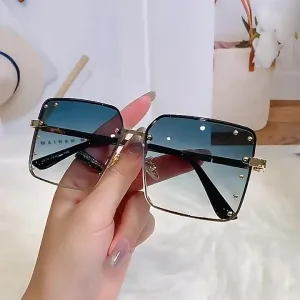 Oversized Square Shaped Sunglasses with Full Metal Rim