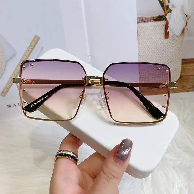 Oversized Square Shaped Sunglasses with Full Metal Rim