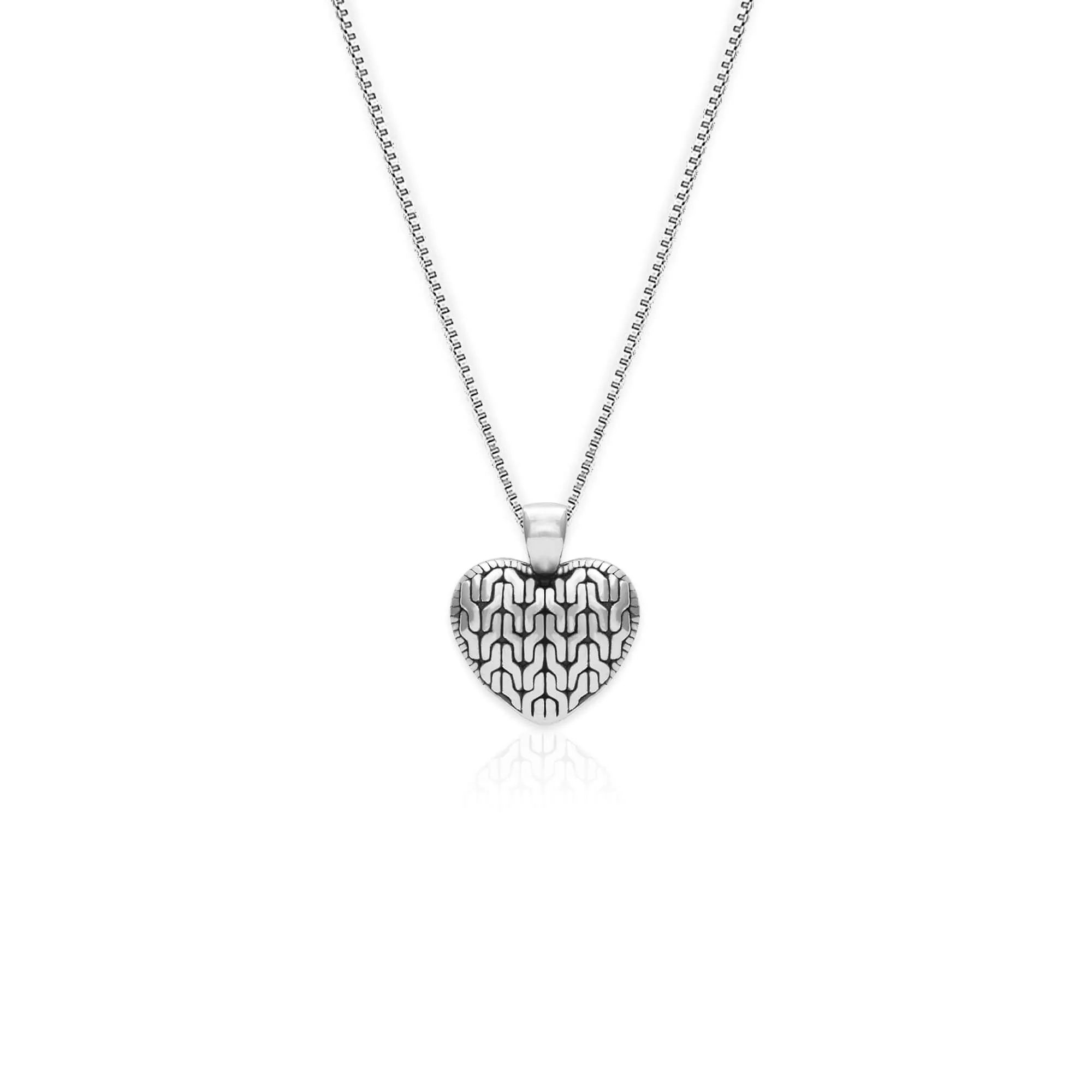Oxidised Silver Charming Heart Pendant with Box Chain