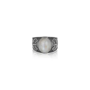 Oxidised Silver Moon Studded Ring