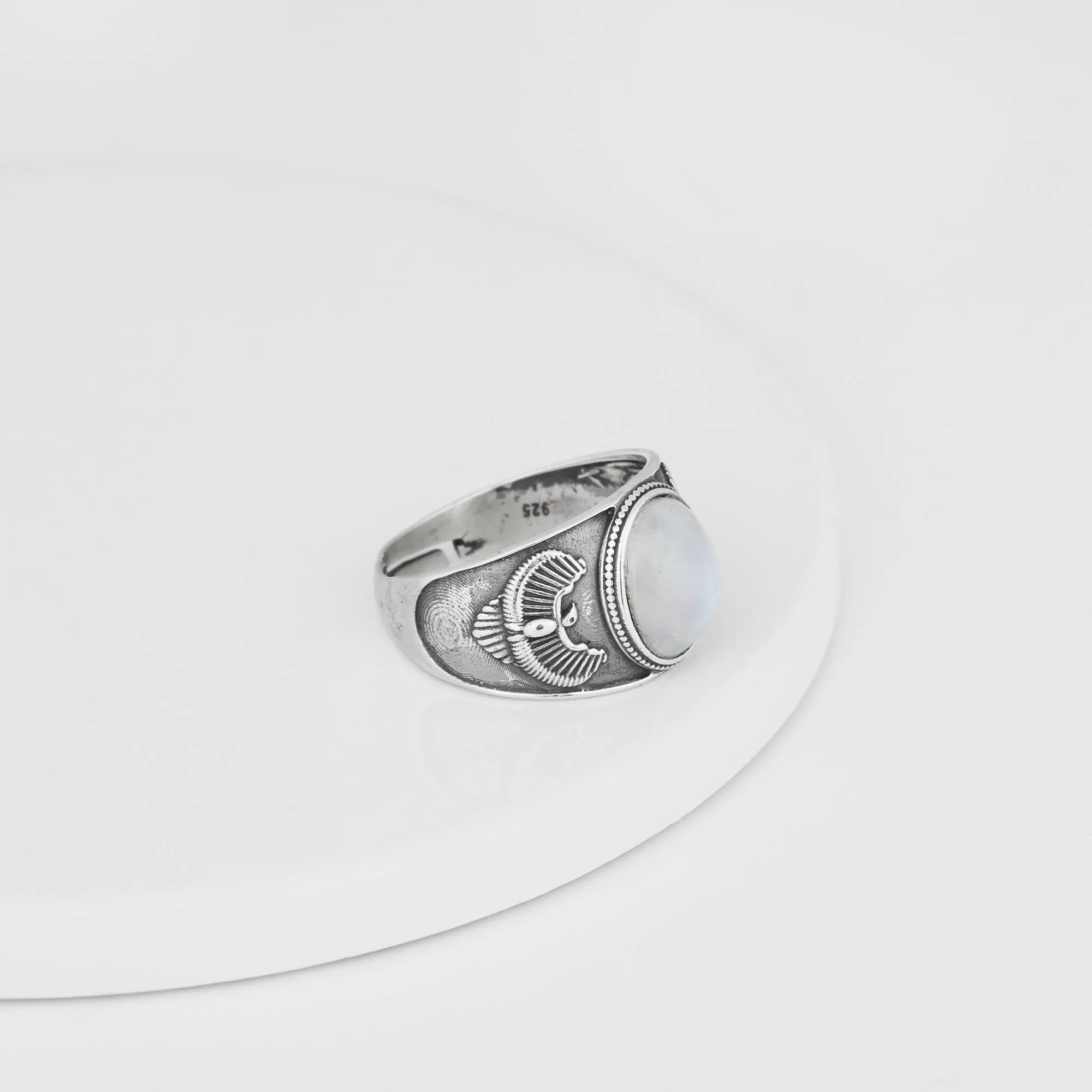 Oxidised Silver Moon Studded Ring