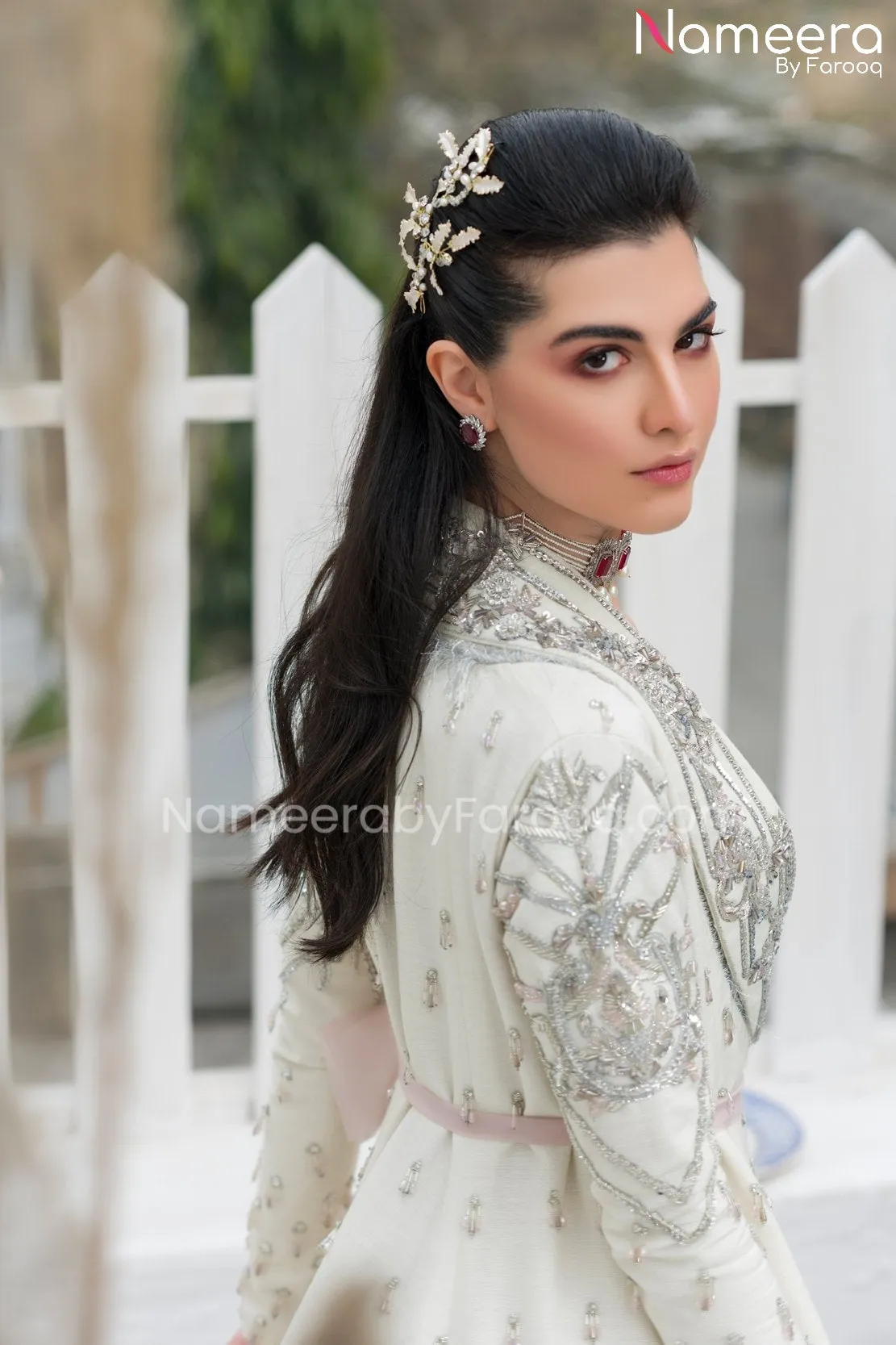 Pakistani Bridal Gown in Alluring Ivory Color #BS504