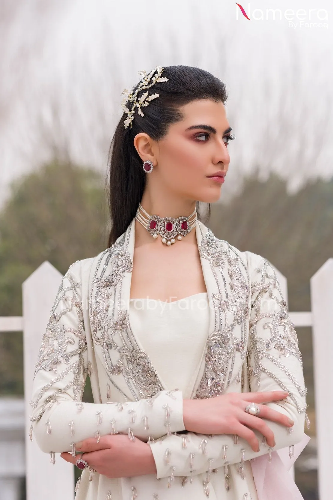 Pakistani Bridal Gown in Alluring Ivory Color #BS504