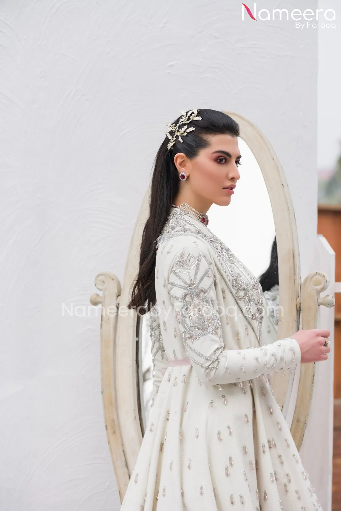 Pakistani Bridal Gown in Alluring Ivory Color #BS504