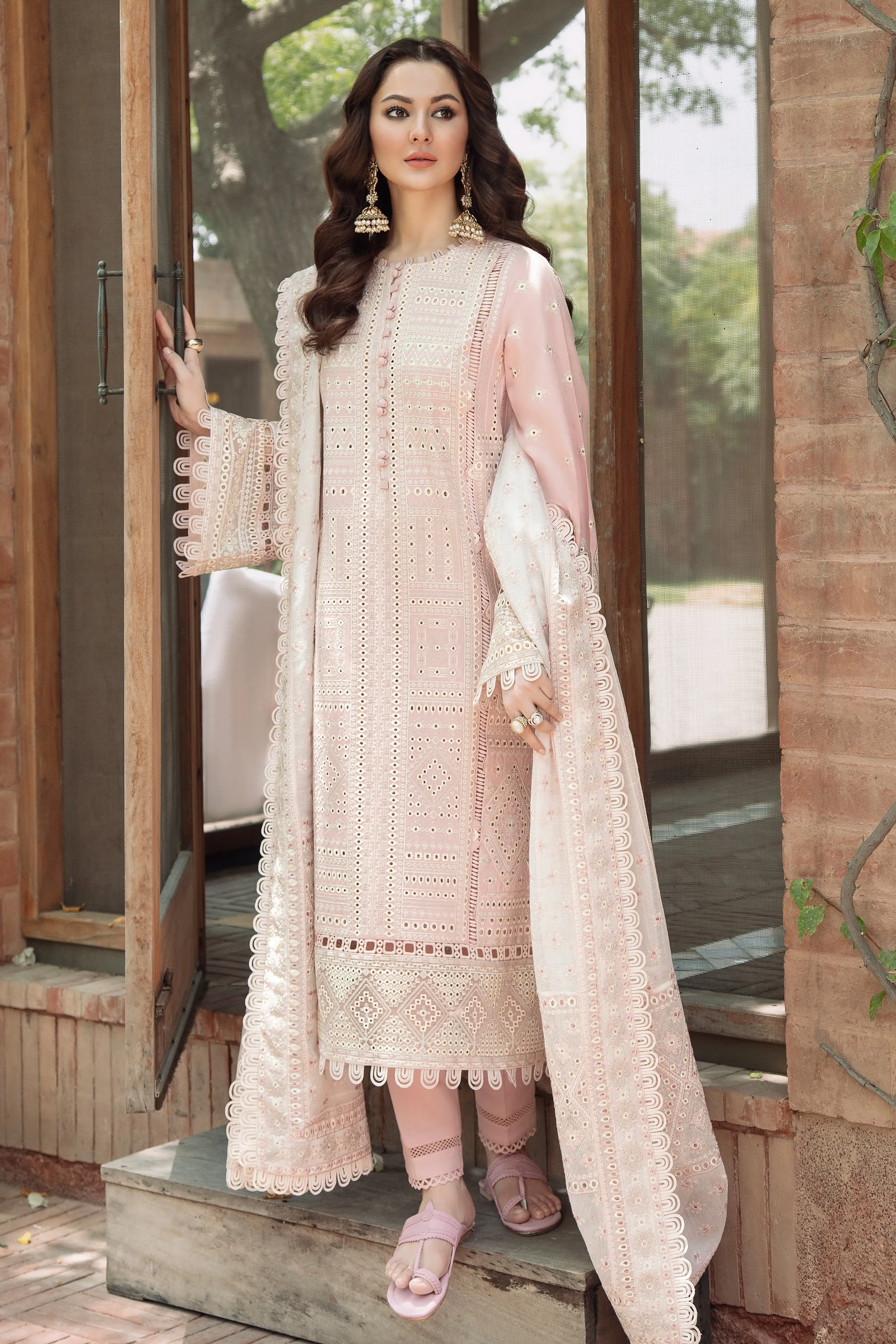Pakistani Embroidered Pink Salwar Kameez in Lawn Fabric