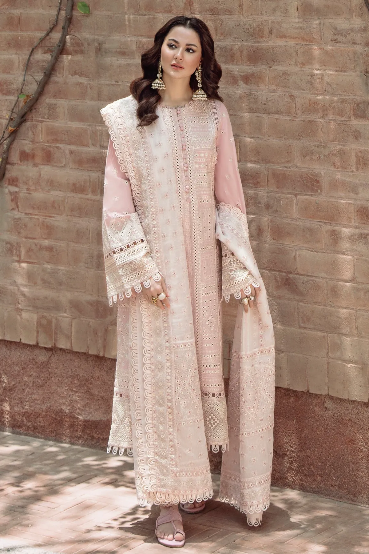 Pakistani Embroidered Pink Salwar Kameez in Lawn Fabric