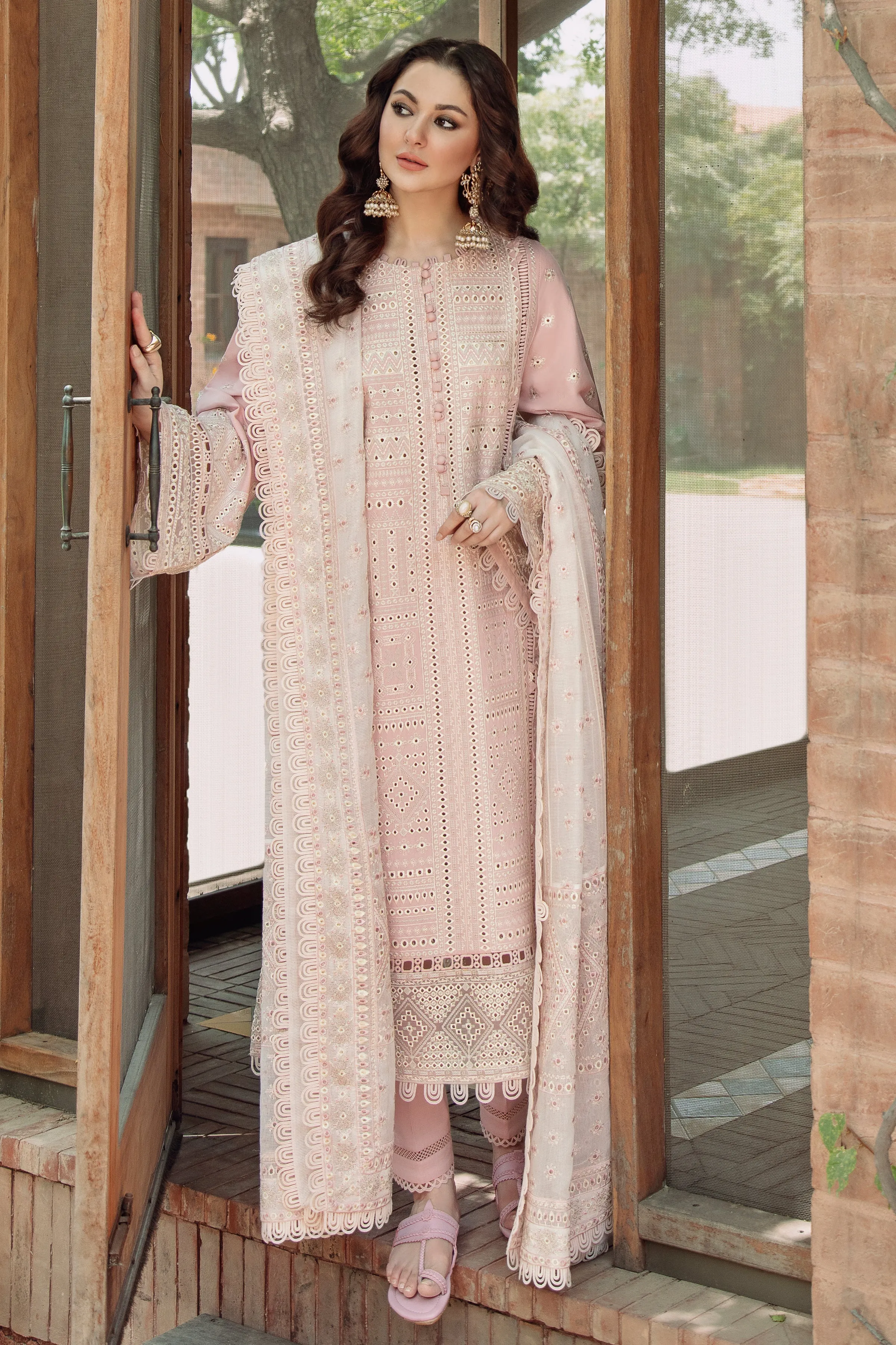 Pakistani Embroidered Pink Salwar Kameez in Lawn Fabric