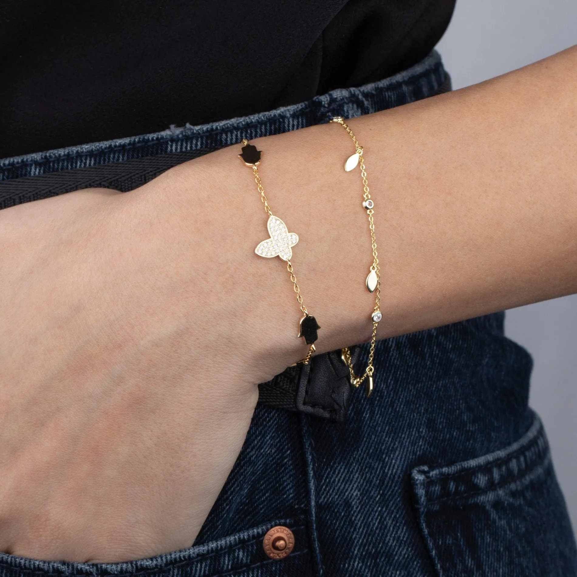 Pavé X Solid Multi Charms Bracelet