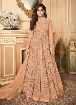 Peach Lucknowi Work Embroidered Anarkali style Lehenga