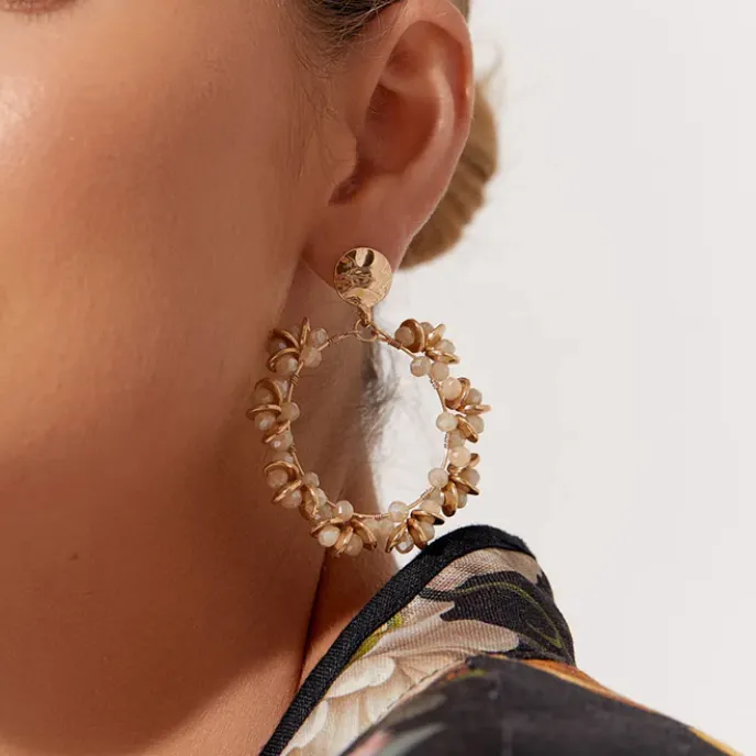Pearl Bead Wreath Front Earrings - Gold - AD4