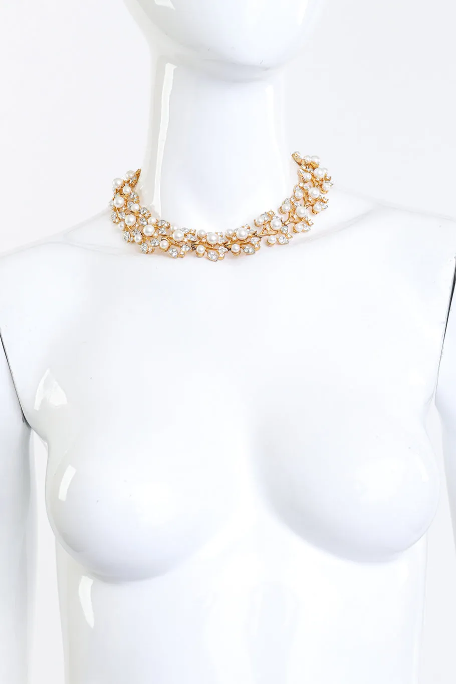 Pearl Rhinestone Floral Collar Necklace