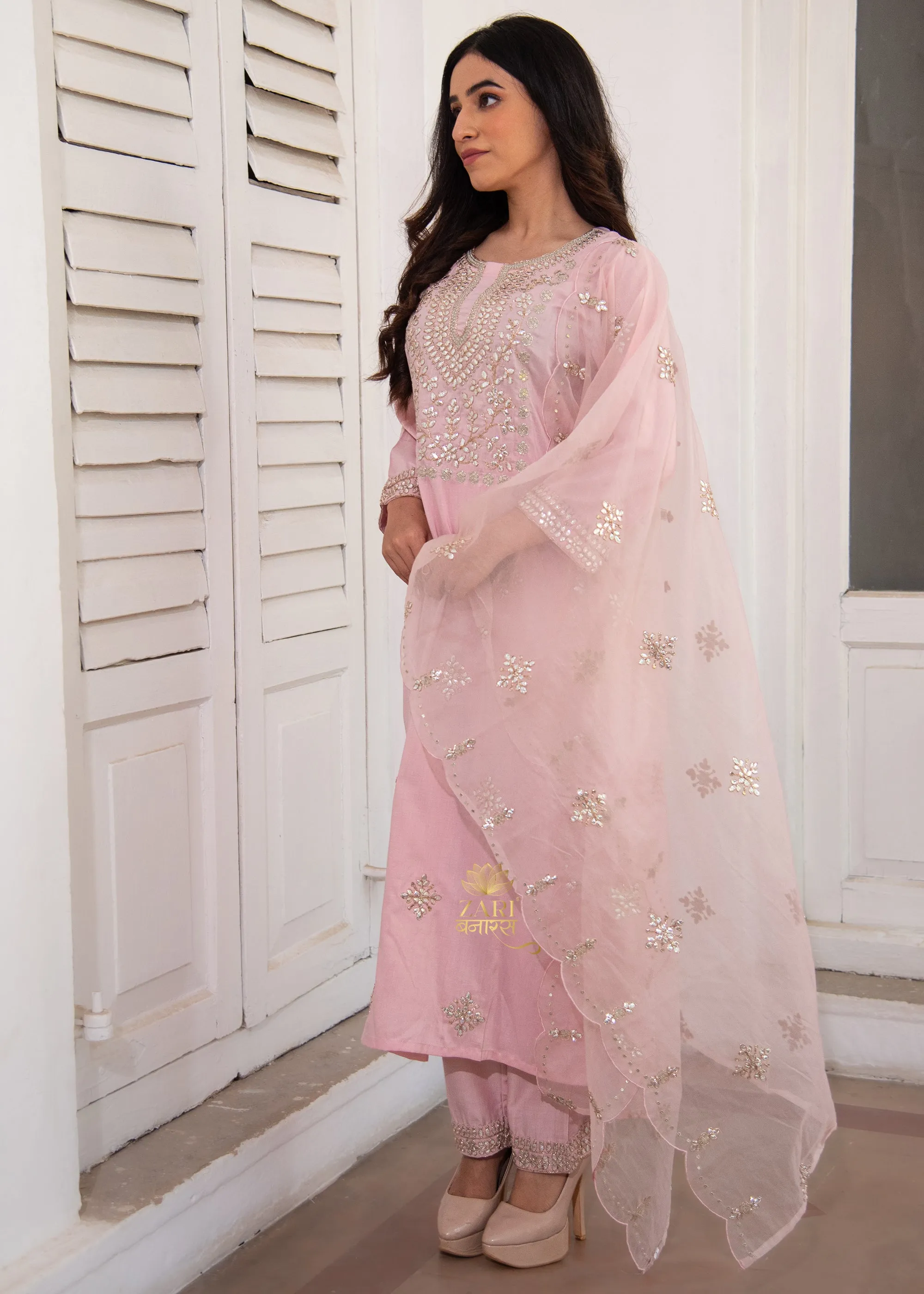 Petal Dew Shimmer Pink Suit-Set of 3