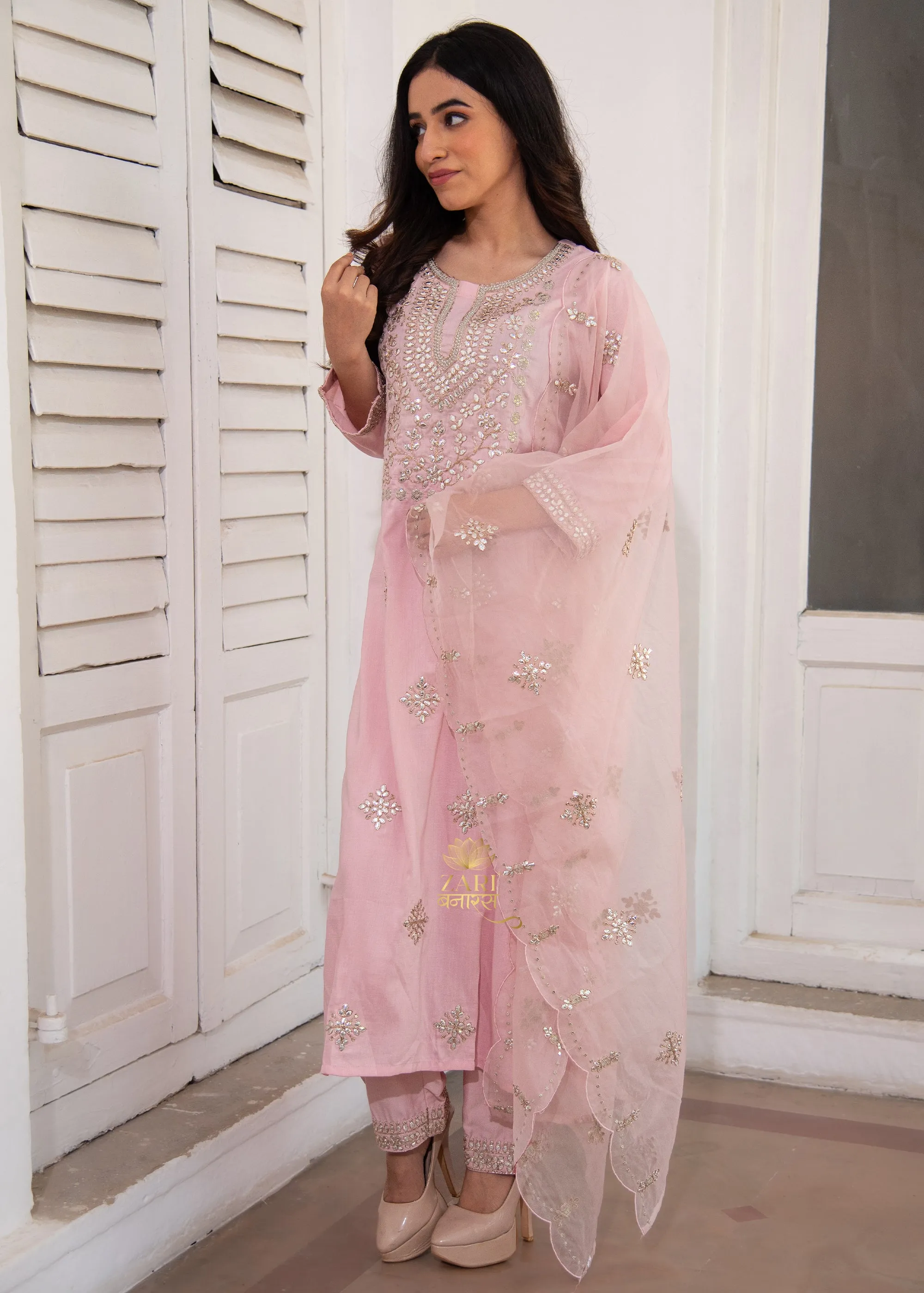 Petal Dew Shimmer Pink Suit-Set of 3