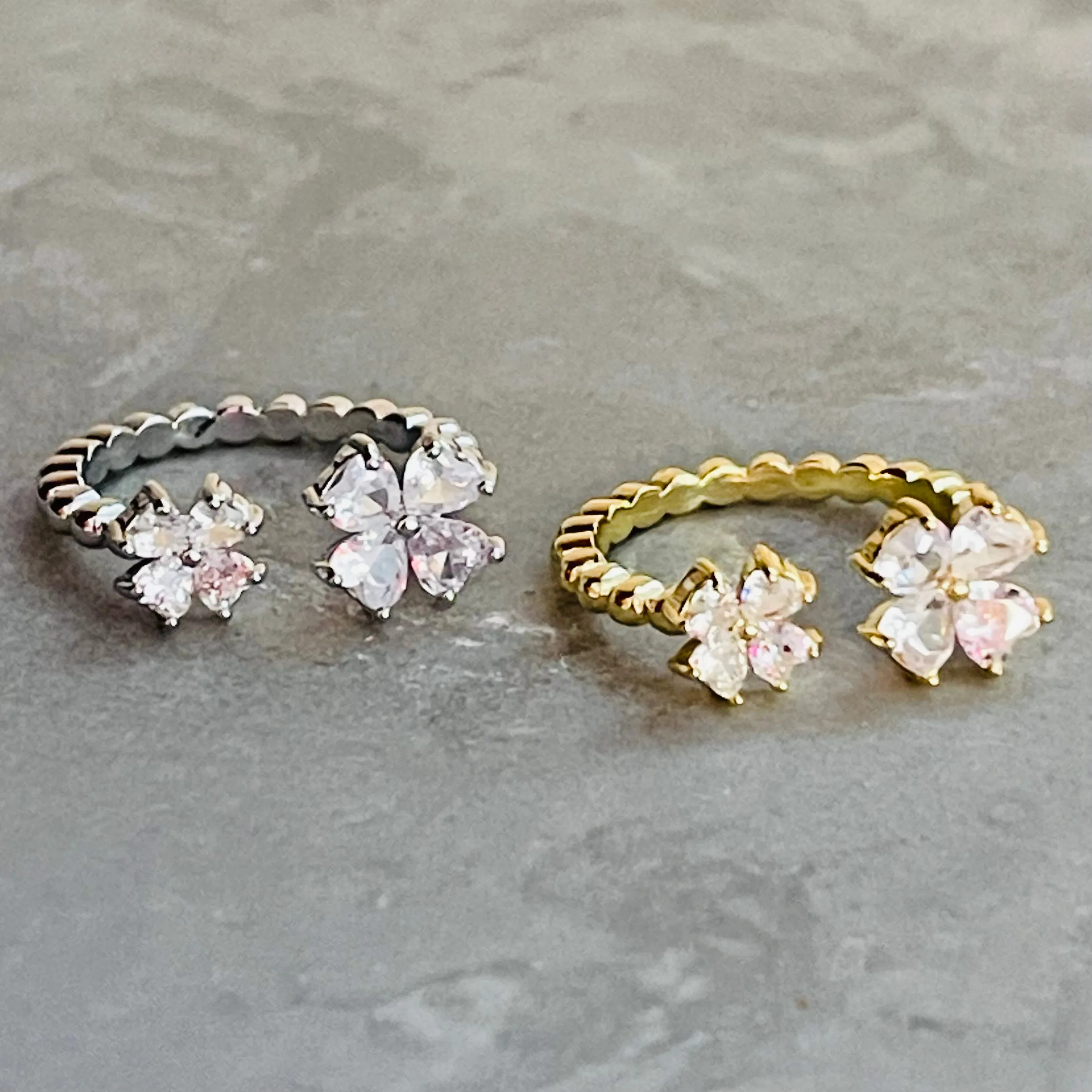 Petite Flower Sparkling Gemstone Adjustable Ring, Cute
