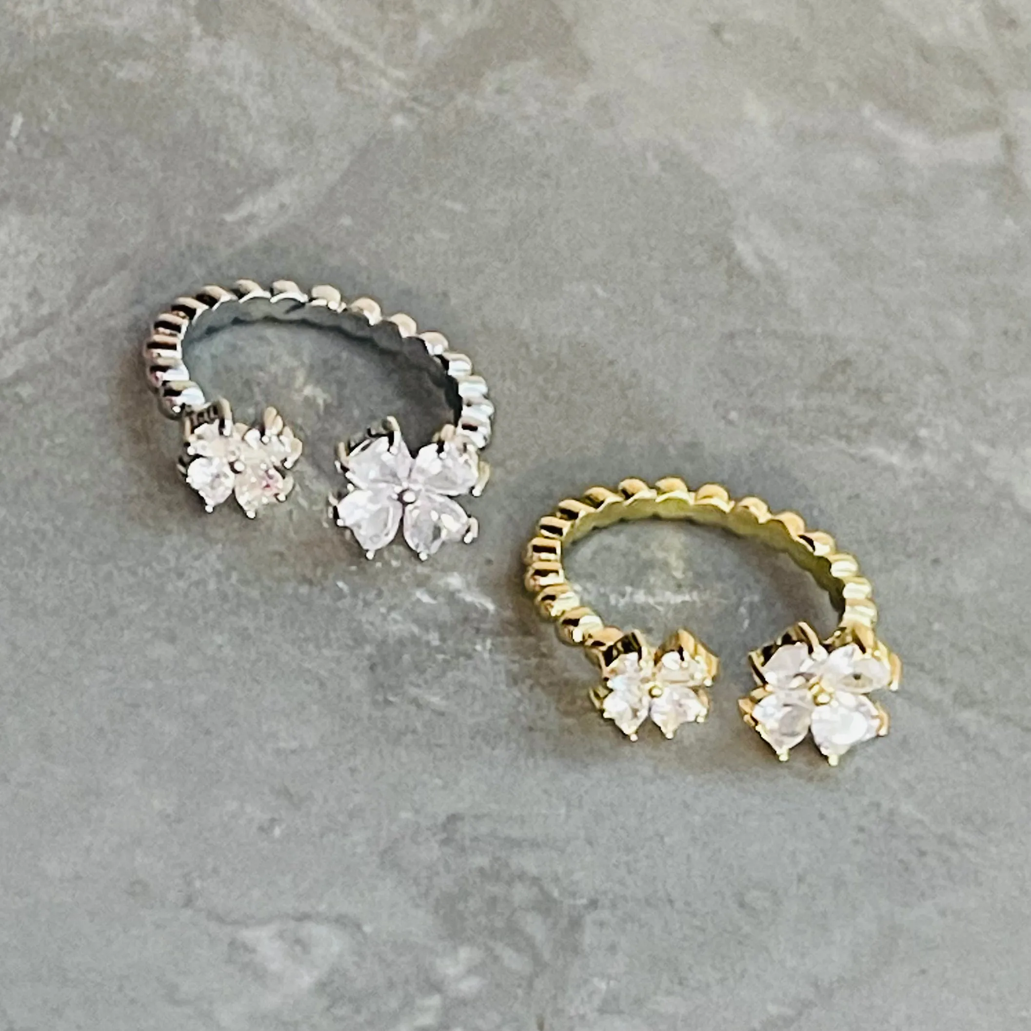 Petite Flower Sparkling Gemstone Adjustable Ring, Cute