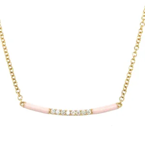 Pink Enamel and Diamond 0.10ct tw Bar Necklace