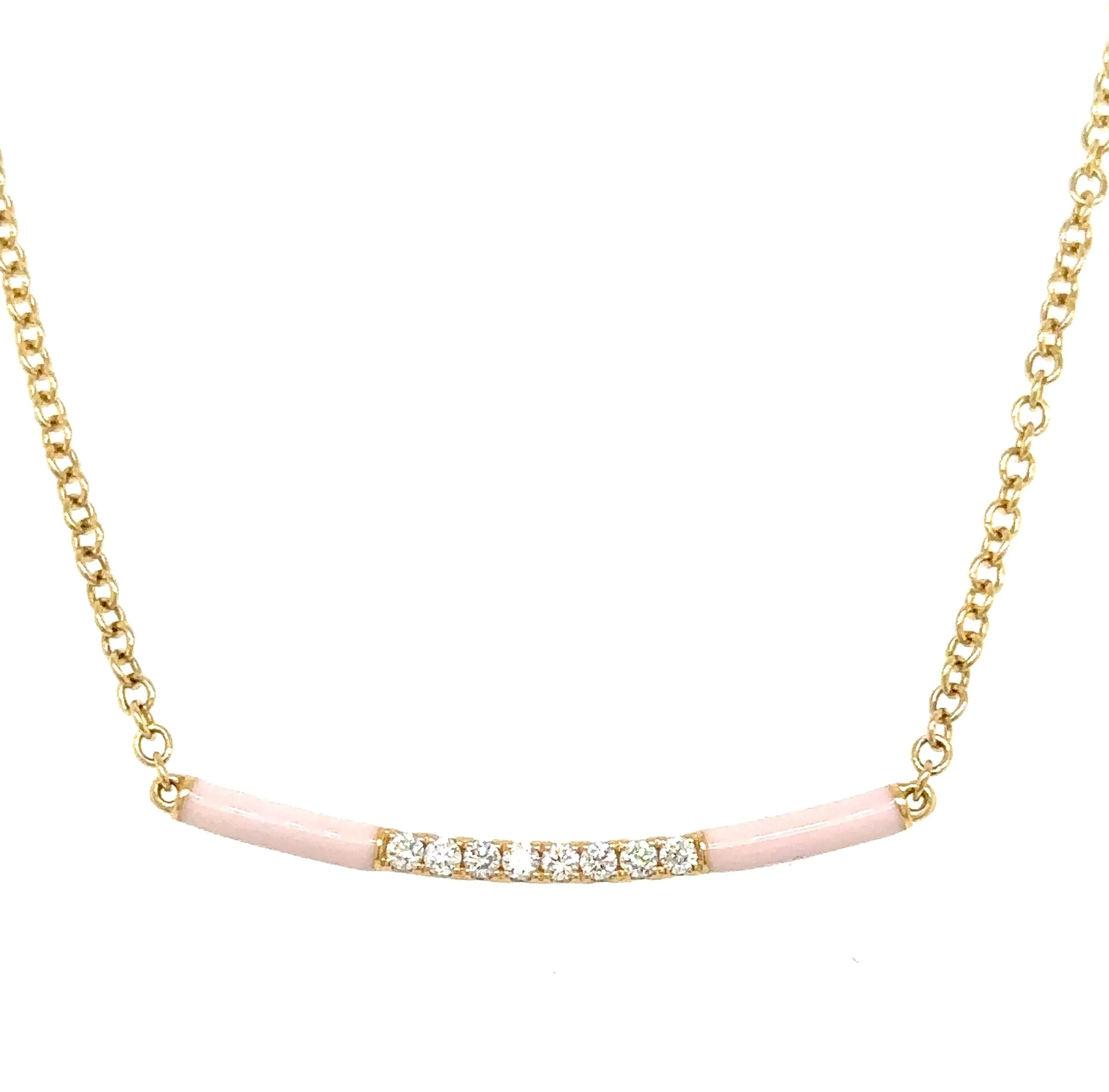 Pink Enamel and Diamond 0.10ct tw Bar Necklace