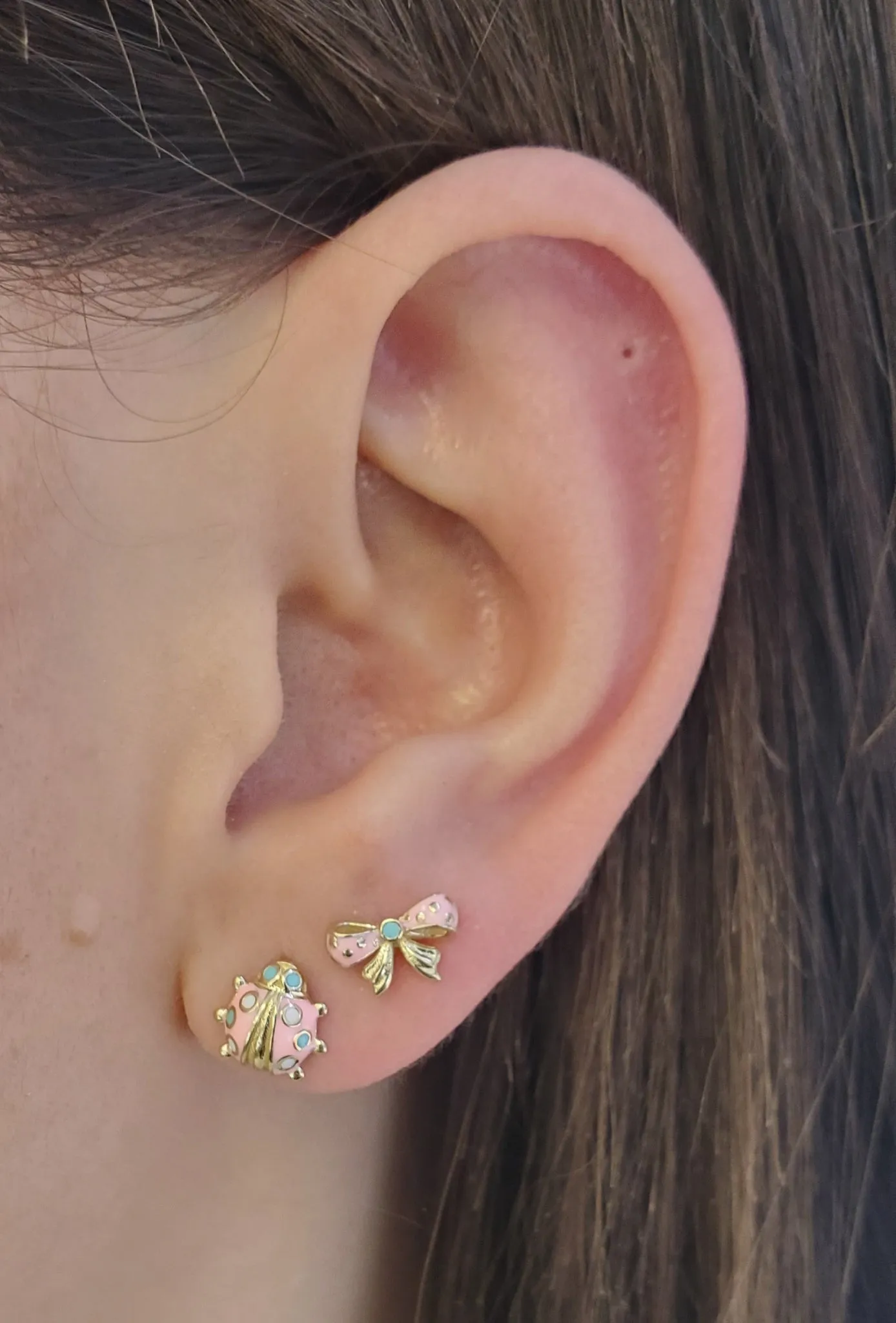 Pink Enamel Ladybug Earrings