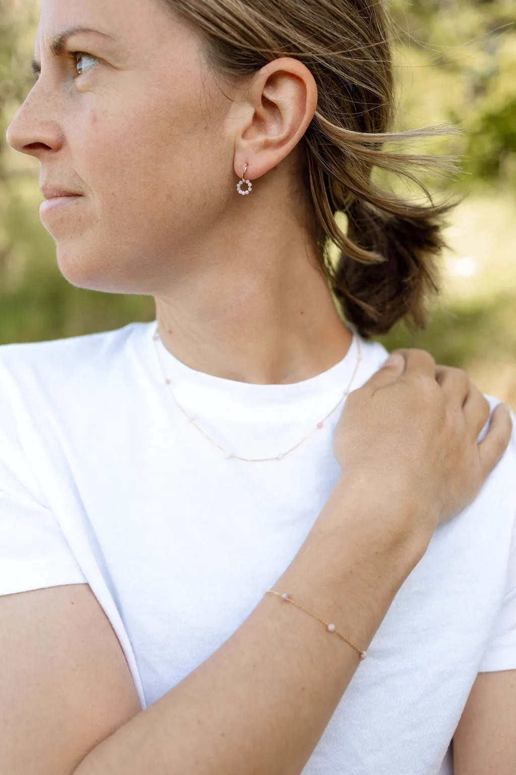 Pink Opal Hoop Earrings