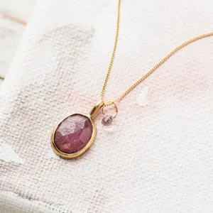 Pink Sapphire Oval Necklace with White Sapphire in 14k Gold