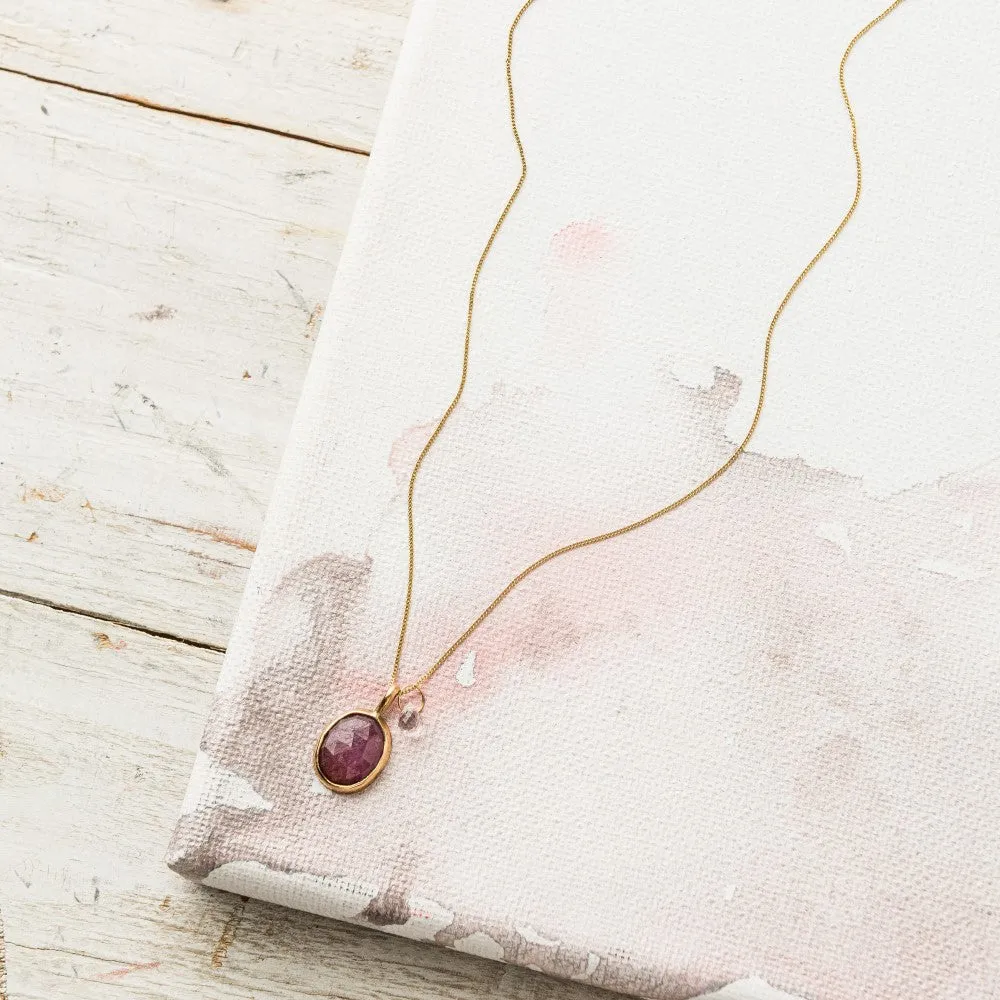 Pink Sapphire Oval Necklace with White Sapphire in 14k Gold