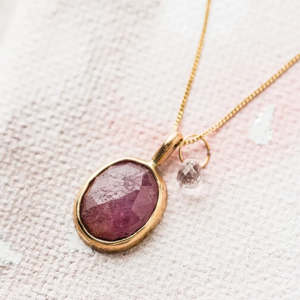 Pink Sapphire Oval Necklace with White Sapphire in 14k Gold