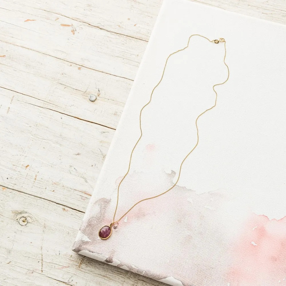 Pink Sapphire Oval Necklace with White Sapphire in 14k Gold