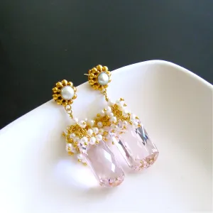Pink Topaz Seed Pearl Cluster Earrings - Marisol Earrings