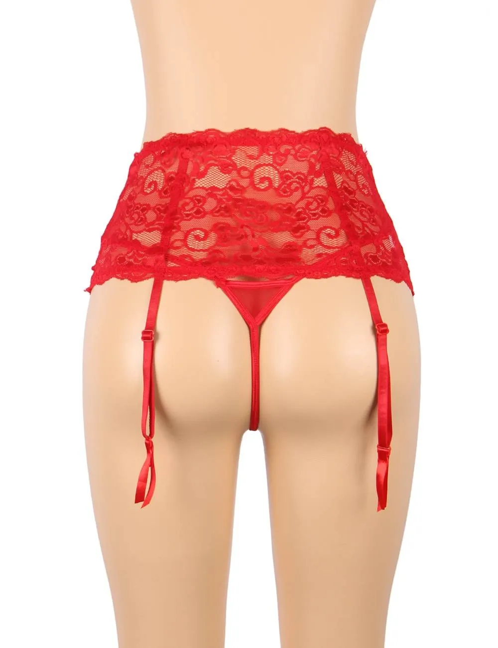 Plus Size Black Sexy Floral Lace Garter Panty