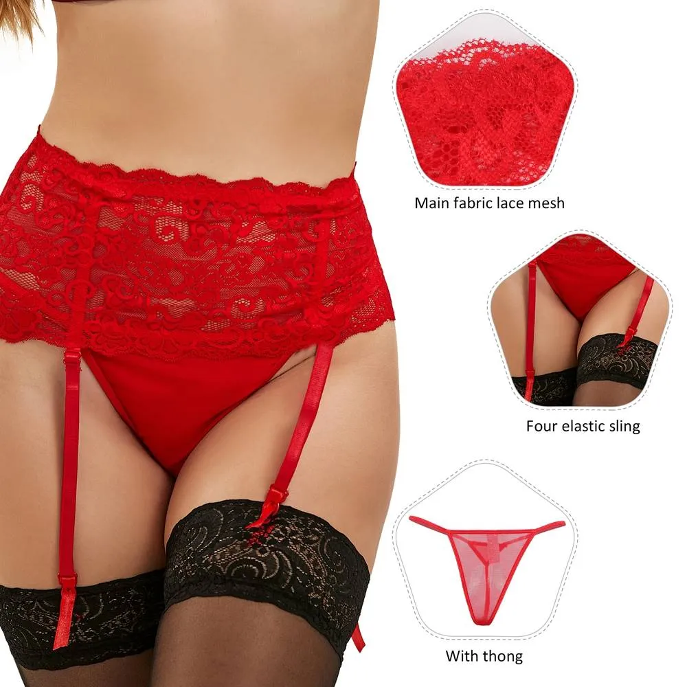 Plus Size Black Sexy Floral Lace Garter Panty