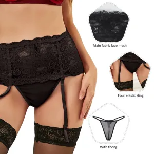 Plus Size Black Sexy Floral Lace Garter Panty