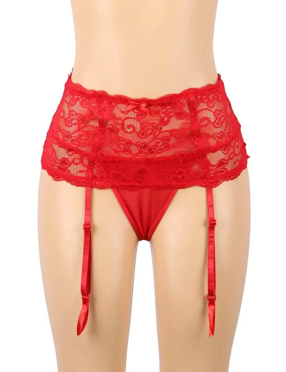 Plus Size Black Sexy Floral Lace Garter Panty