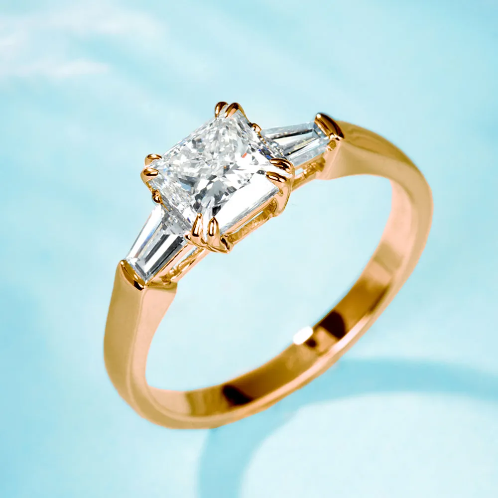 Princess Cut Diamond Tapered Baguette Diamond Engagement Ring