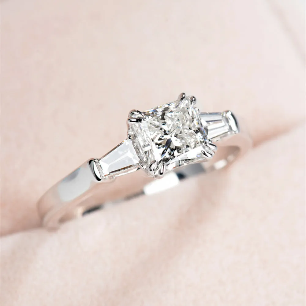 Princess Cut Diamond Tapered Baguette Diamond Engagement Ring