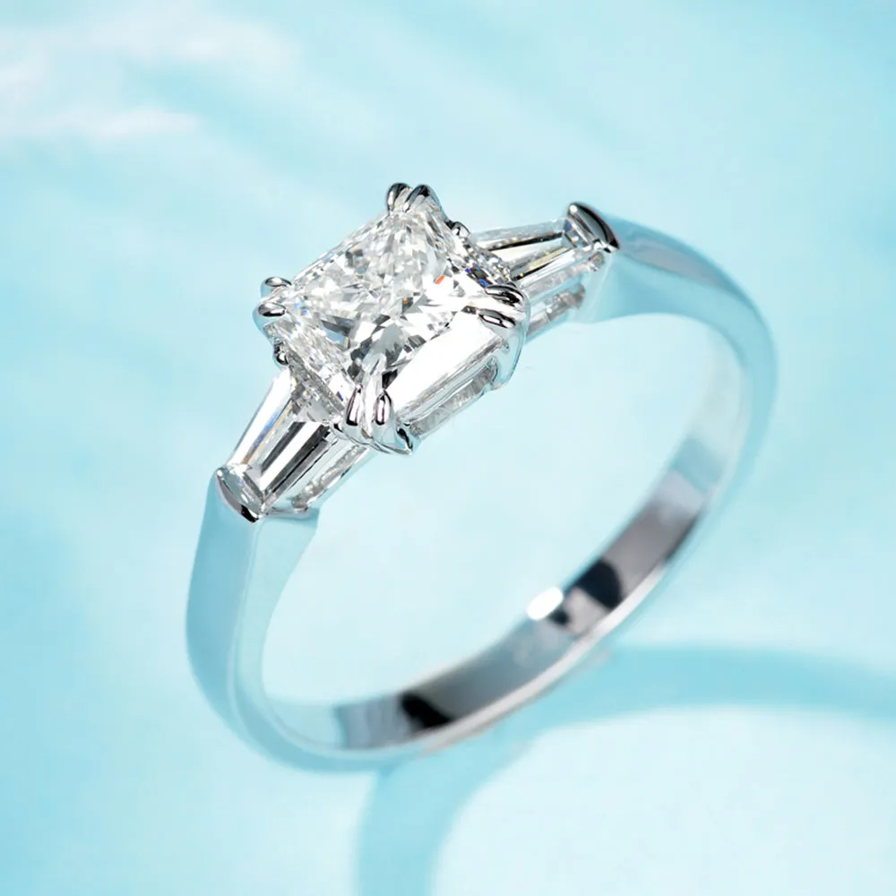Princess Cut Diamond Tapered Baguette Diamond Engagement Ring