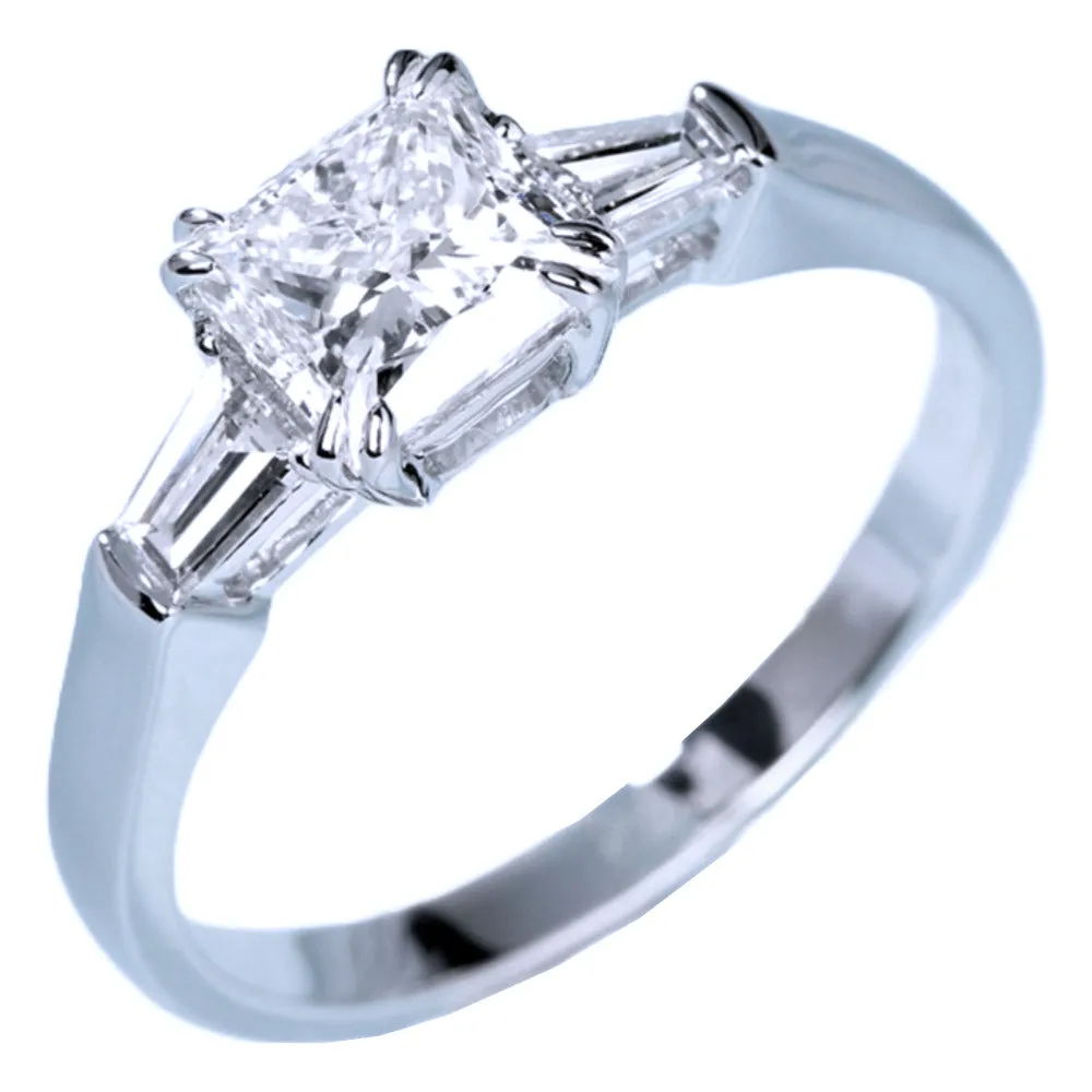 Princess Cut Diamond Tapered Baguette Diamond Engagement Ring