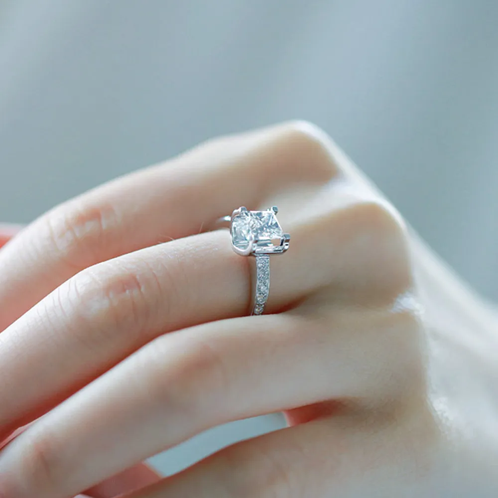Princess Cut GIA Diamond Bull Head Engagement Ring