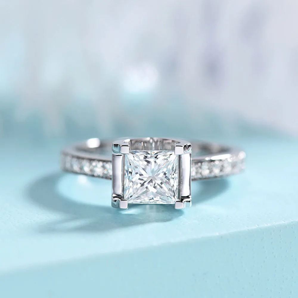 Princess Cut GIA Diamond Bull Head Engagement Ring