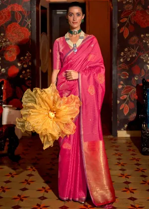 Princess Pink Woven Banarasi Satin Silk Saree