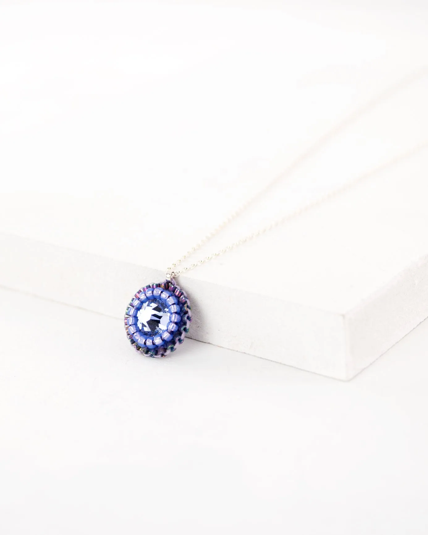 Purple dainty necklace | lavender hand-beaded pendant