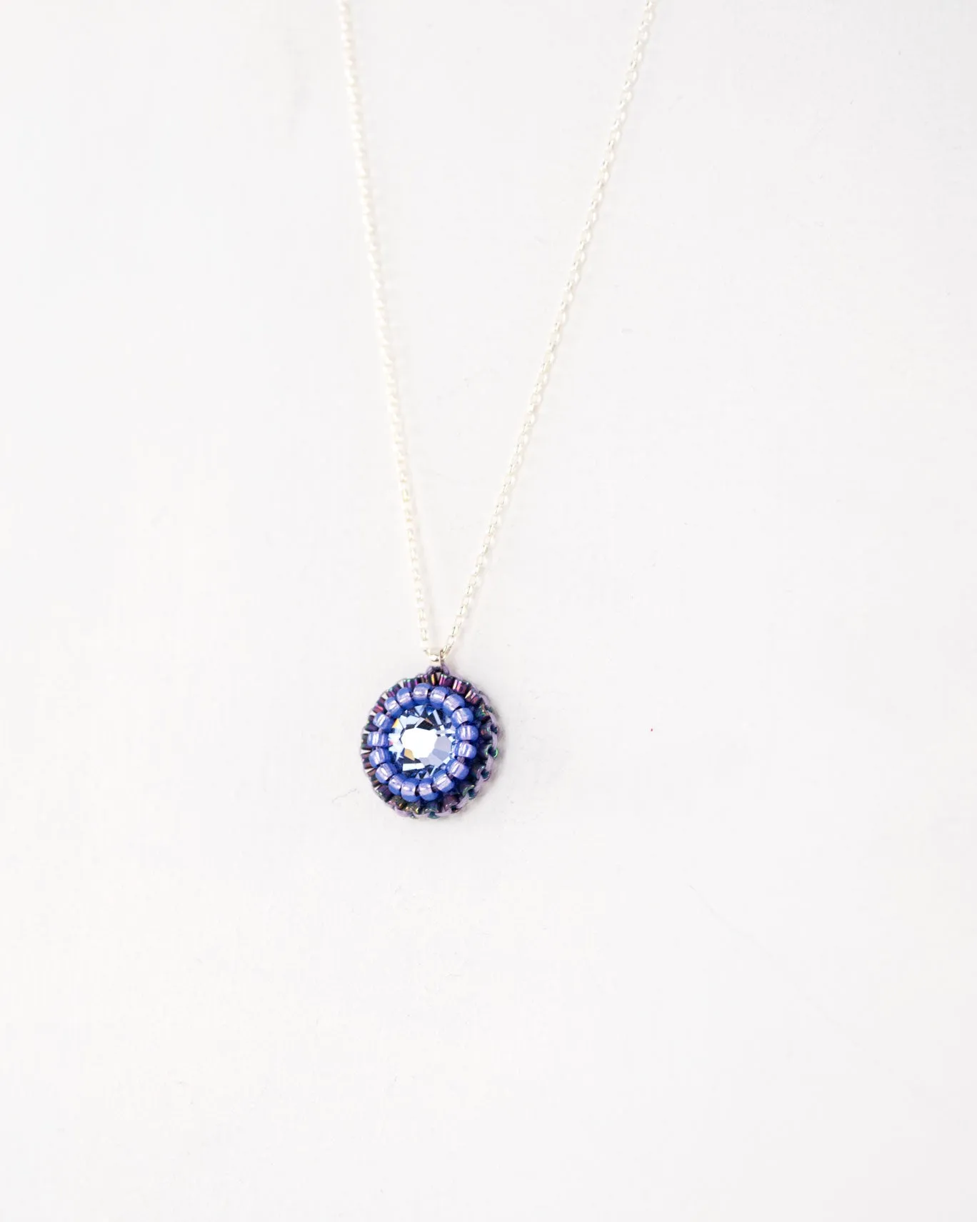 Purple dainty necklace | lavender hand-beaded pendant